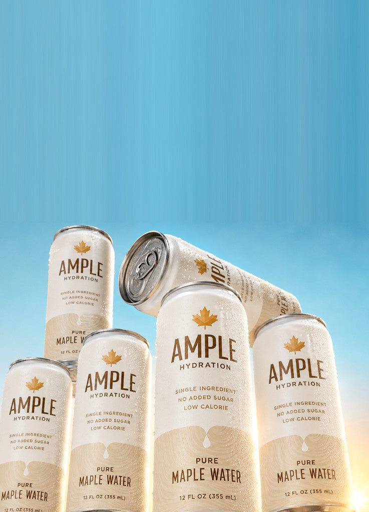 Cans of Ample maple water